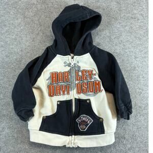 Harley Davidson Hoodie Toddler 18M Black Cream V-Twin Fleece Sweatshirt Motor